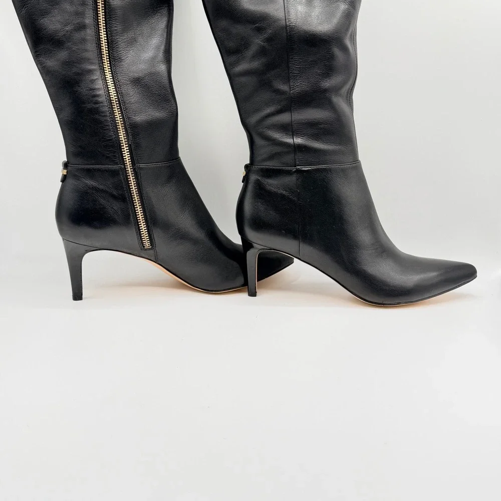 Calvin Klein Coletta Over the Knee Boots Women 6.5 Black Leather Stiletto Luxury
